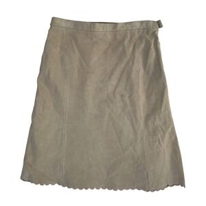 Terry Lewis Suede Skirt Women's Beige A Line Scalloped‎ Hem Classic Luxury 12